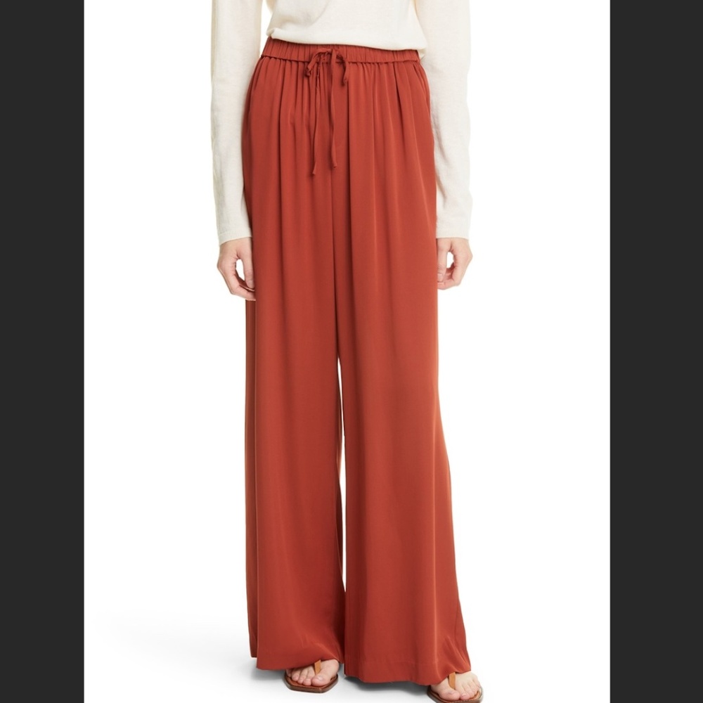 Nordstrom Rust Wide-Leg Silk Trousers